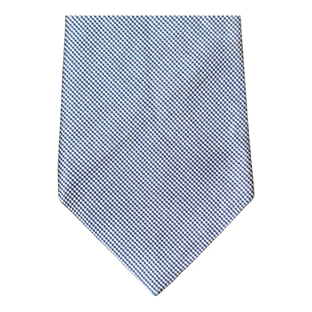 Polo Ralph‎ Lauren Handmade Italy Silk Cotton Blue Micro Check Necktie Preppy